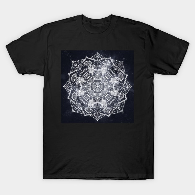 Elegant White Mandala Gray Nebula Design T-Shirt by NdesignTrend